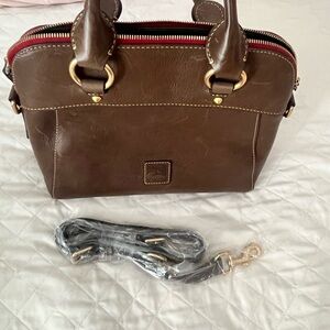 Dooney & Bourke Florentine Cameron Brown Leather Satchel with Red Zip